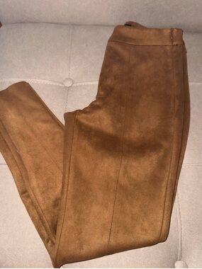 Zara Two-Tone Brown Suede-Trim Leggings